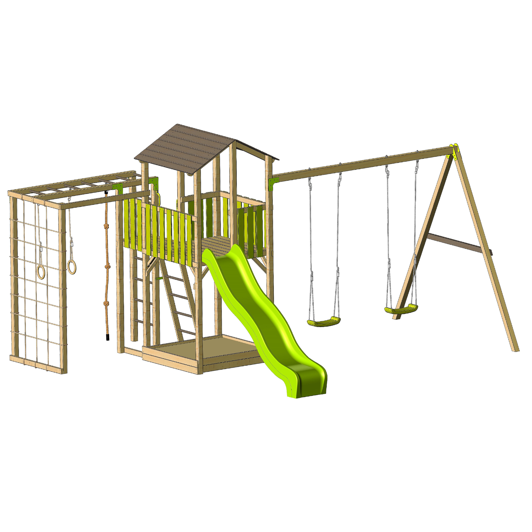 C6 Classic Playground with Slide, Double Swing and Gym Module