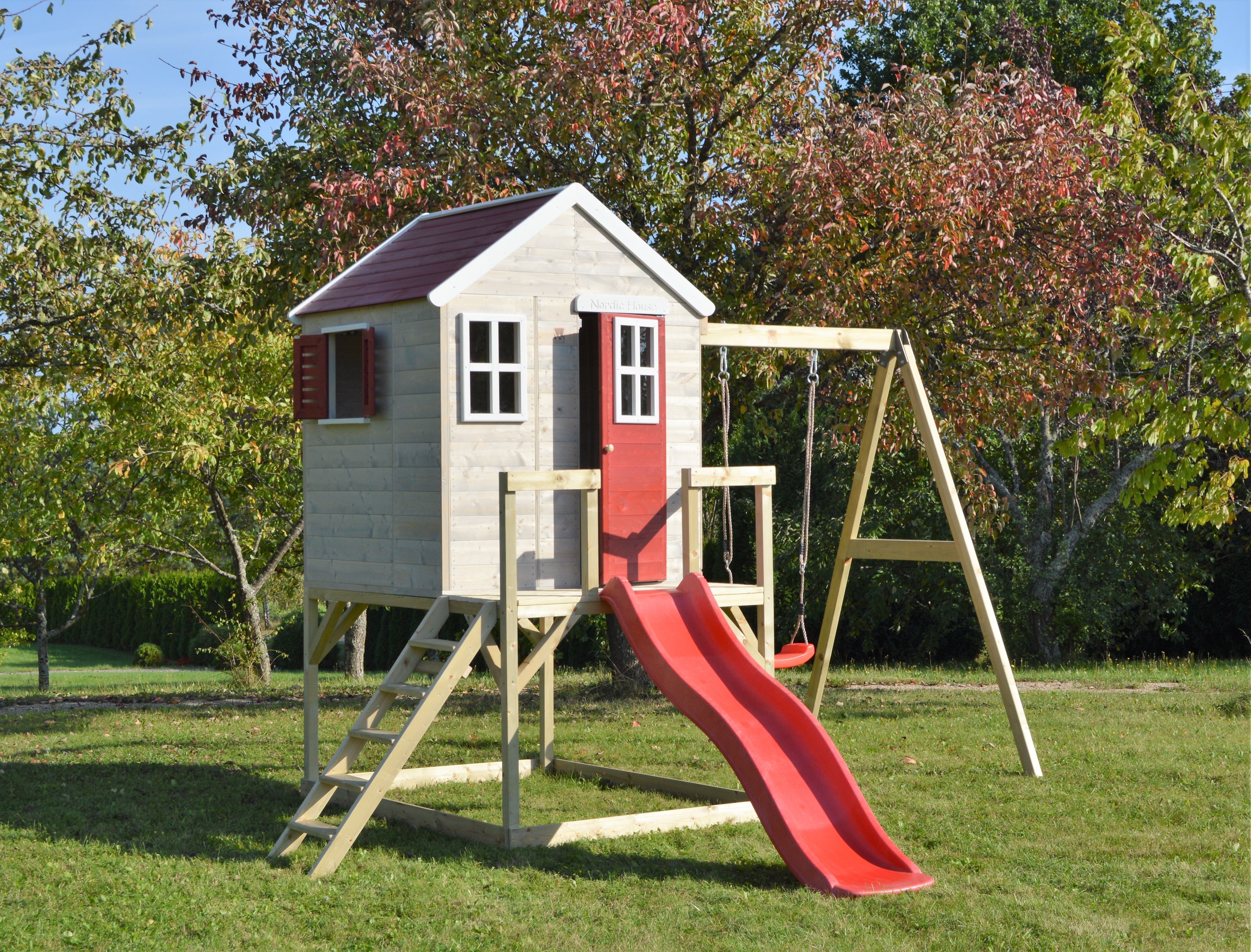 M24-G My Lodge with Platform, Slide and Single Swing + Gym Attachment