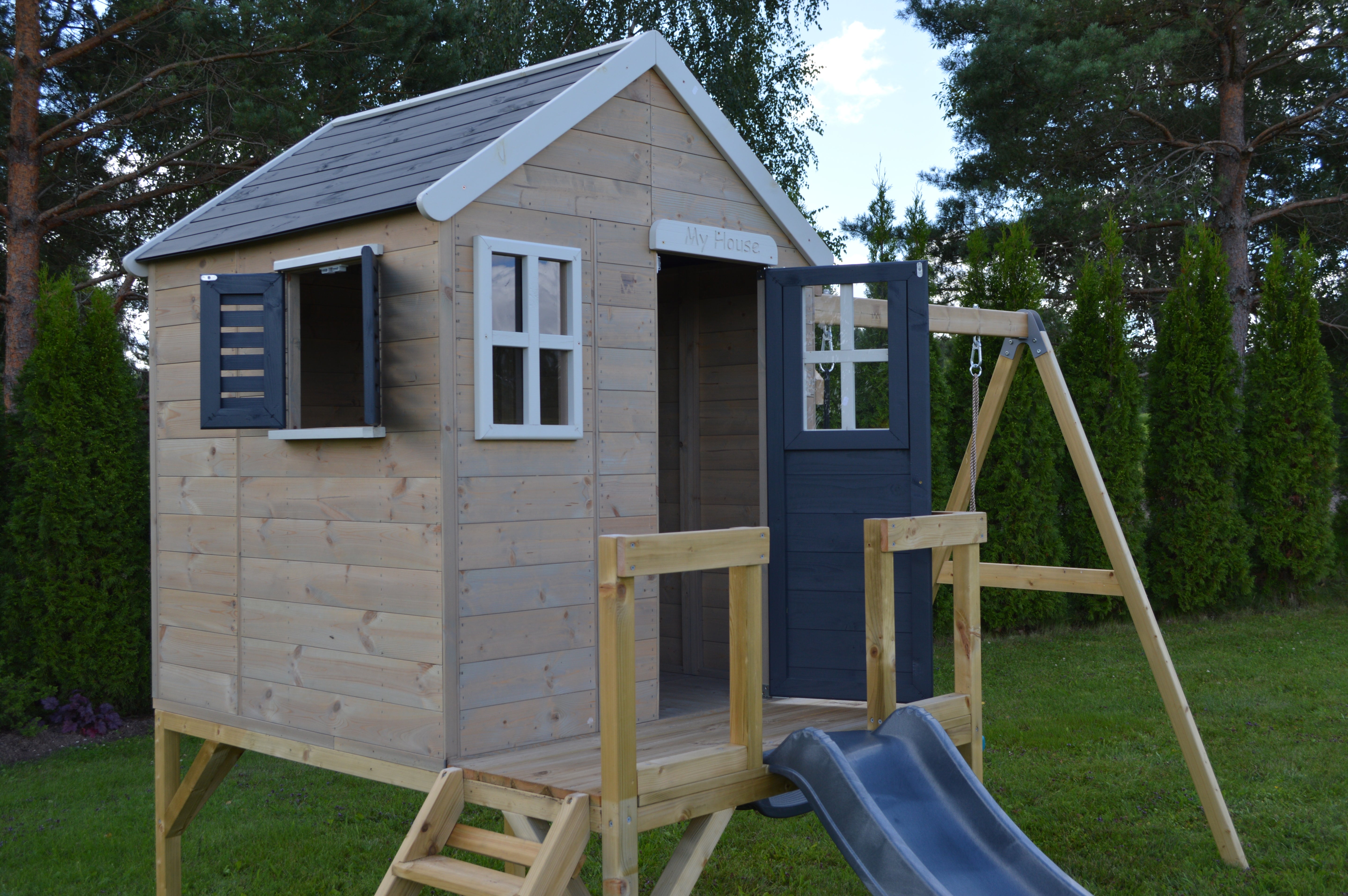 M28-G My Lodge with Platform, Slide and Double Swing + Gym Attachment