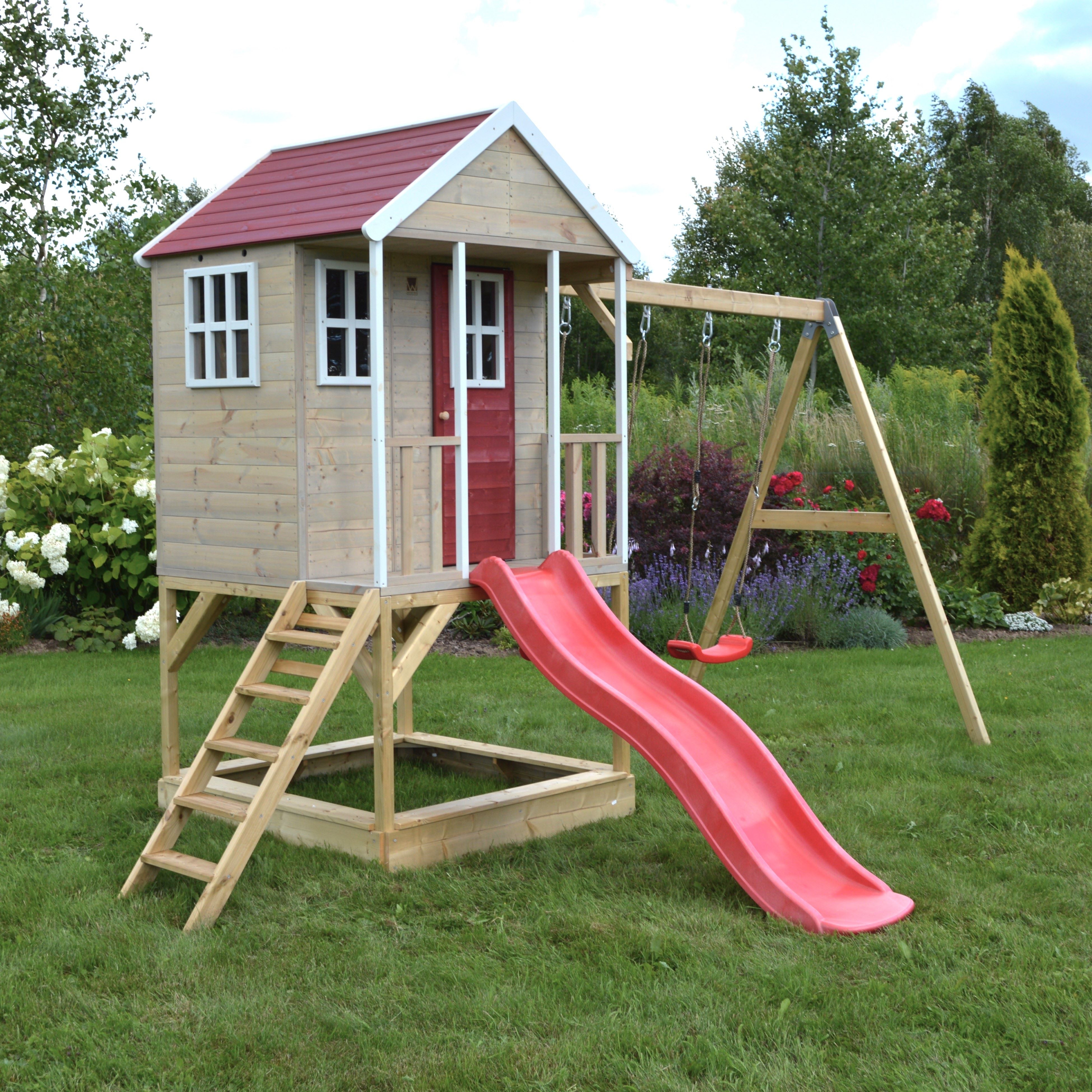 M30R-K Nordic Adventure House with Platform, Slide and Double Swing + Kitchen Attachment