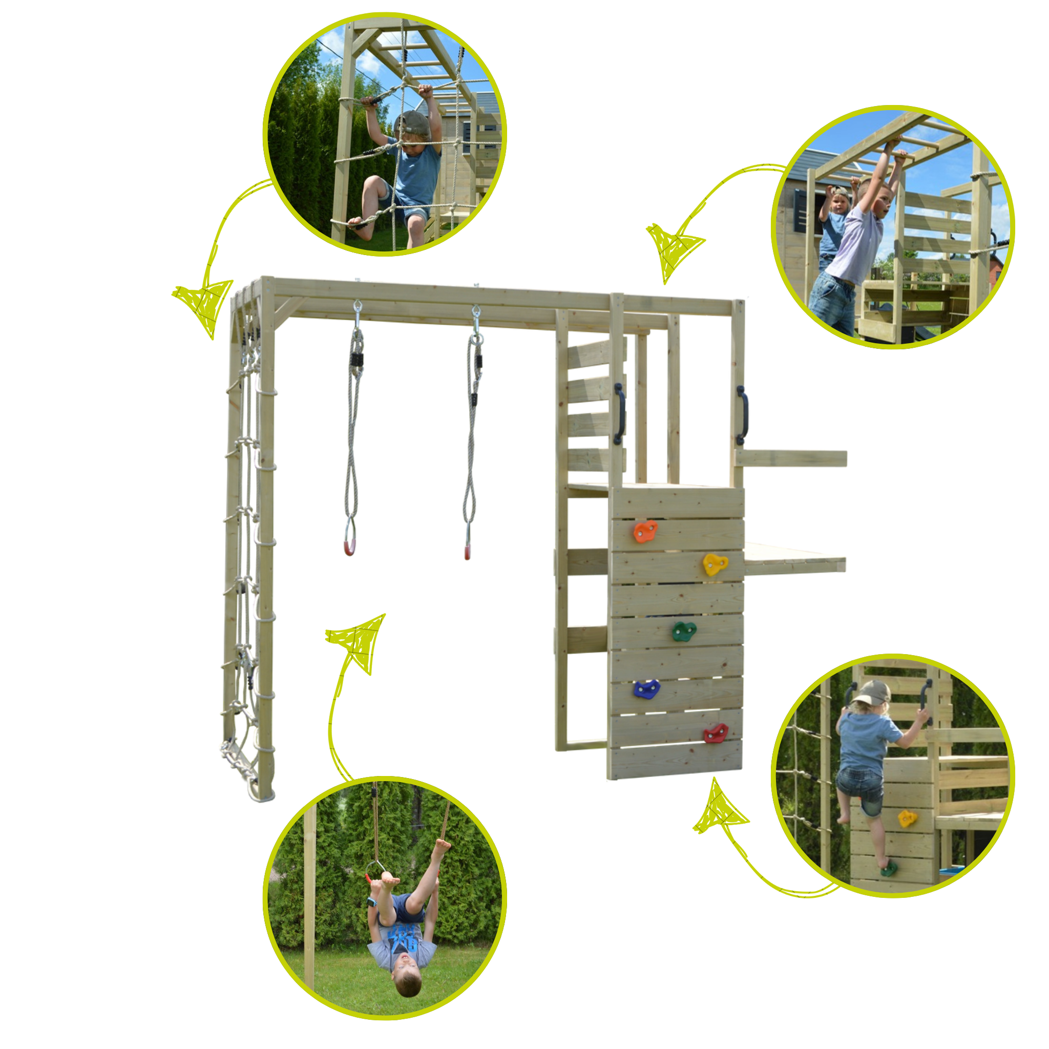 M10R-G Nordic Adventure House with Platform, Slide and Single Swing + Gym Attachment