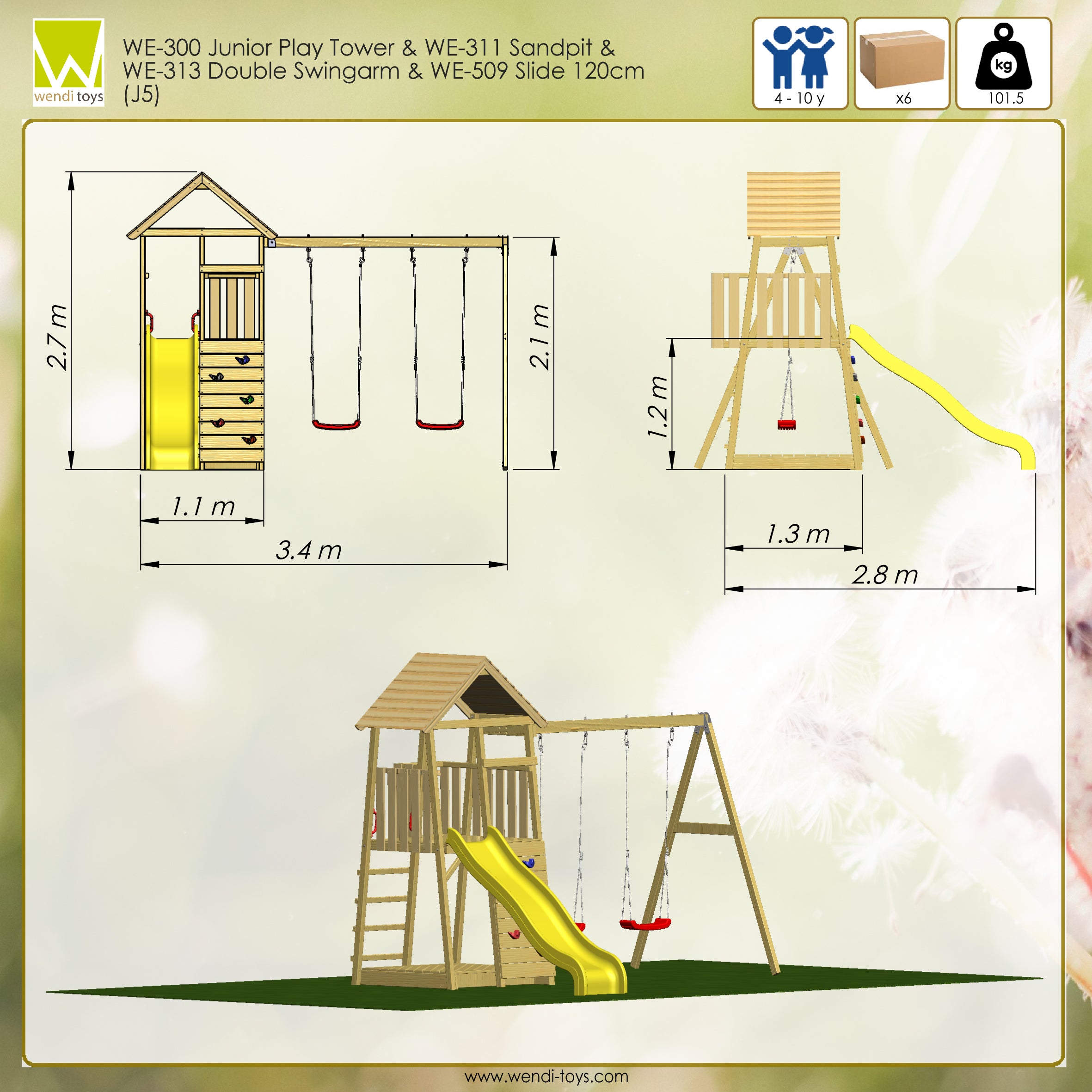 J5 Junior Play Tower with Slide, Sandpit and Double Swing