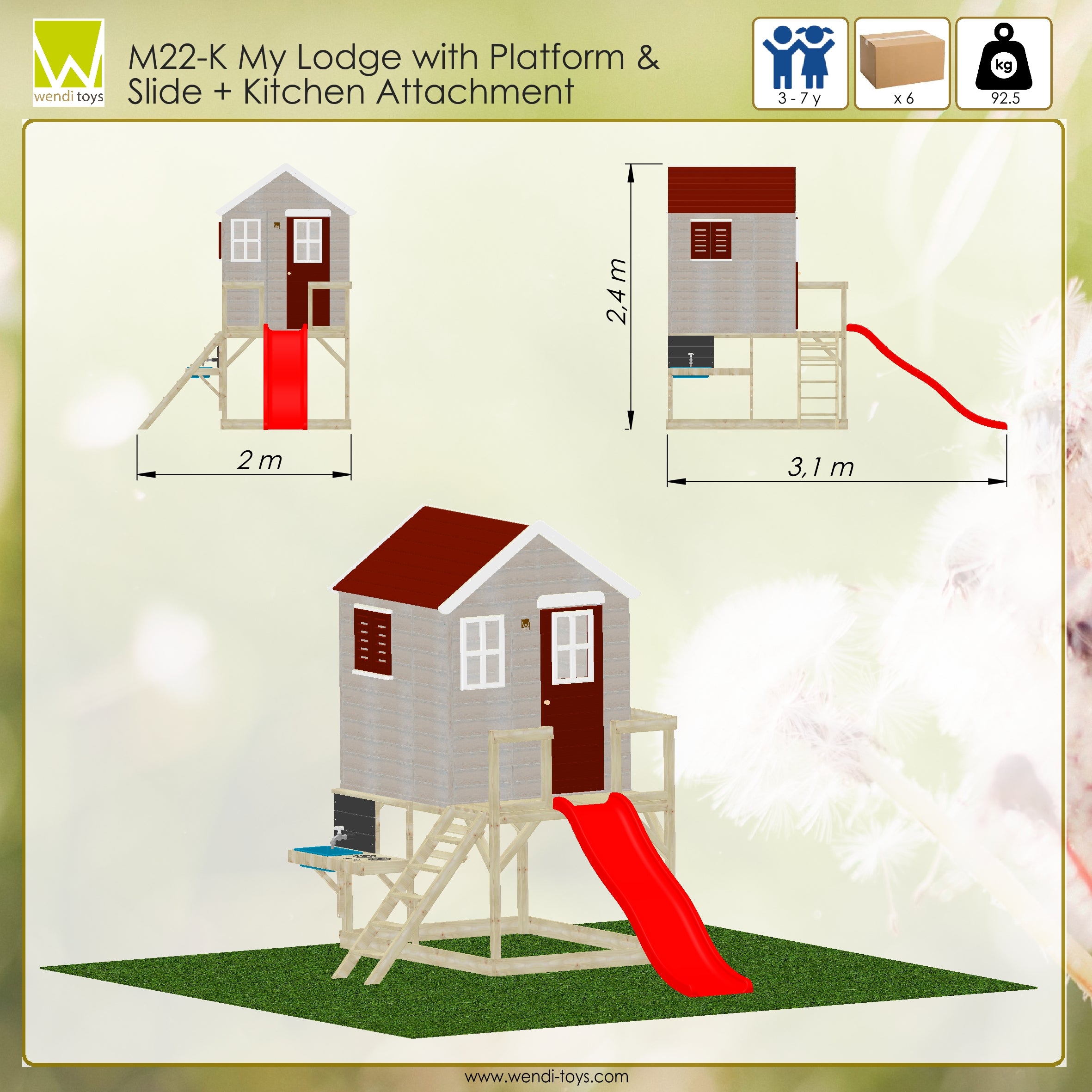 M22-K My Lodge with Platform and Slide + Kitchen Attachment