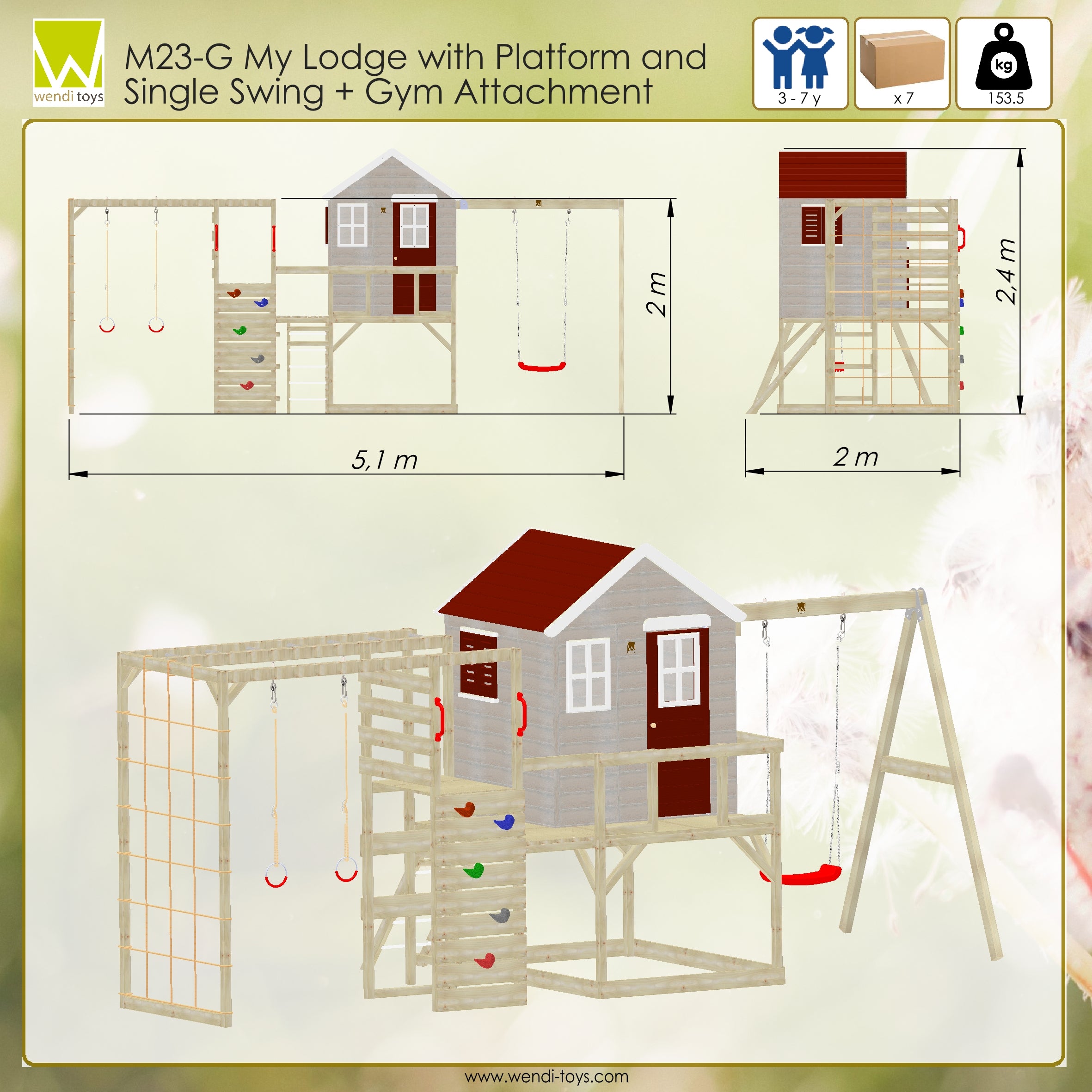 M23-G My Lodge with Platform and Single Swing + Gym Attachment