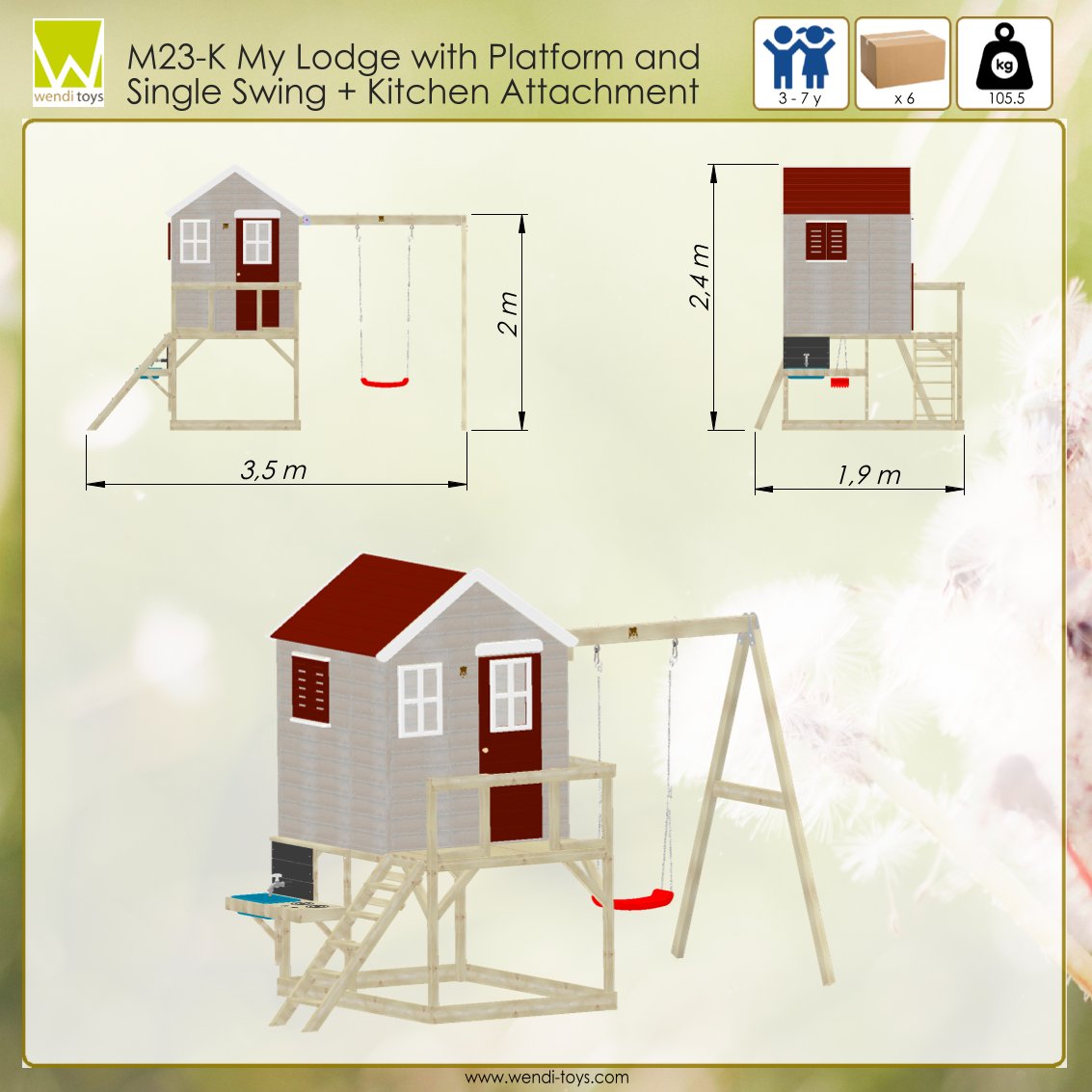 M23-K My Lodge with Platform and Single Swing + Kitchen Attachment