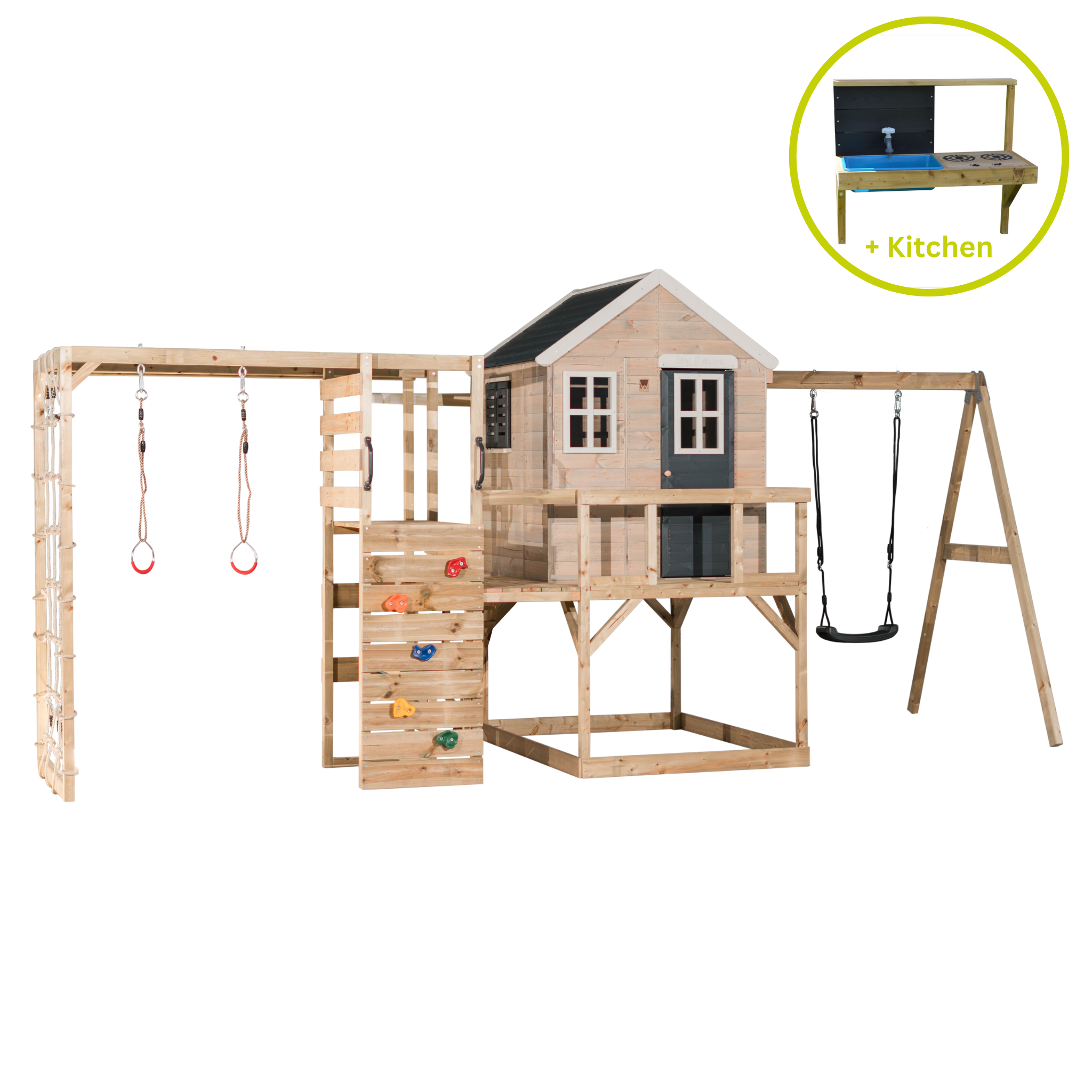 M23-GK My Lodge with Platform and Single Swing + Gym & Kitchen Attachment