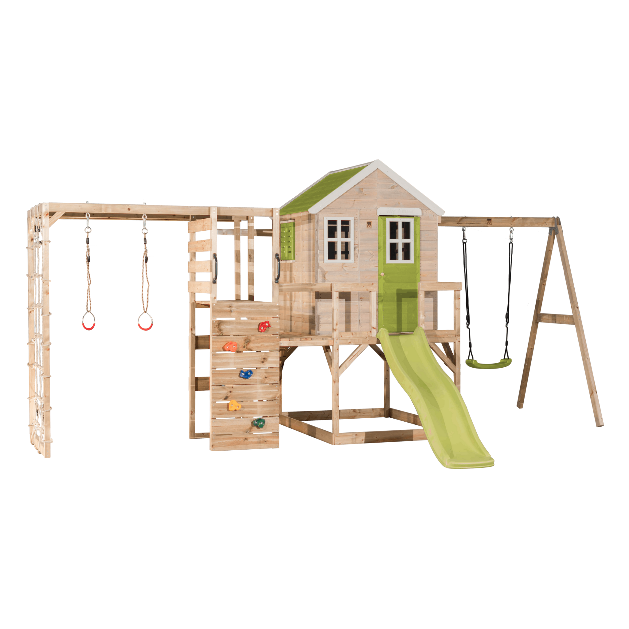 M24-G My Lodge with Platform, Slide and Single Swing + Gym Attachment