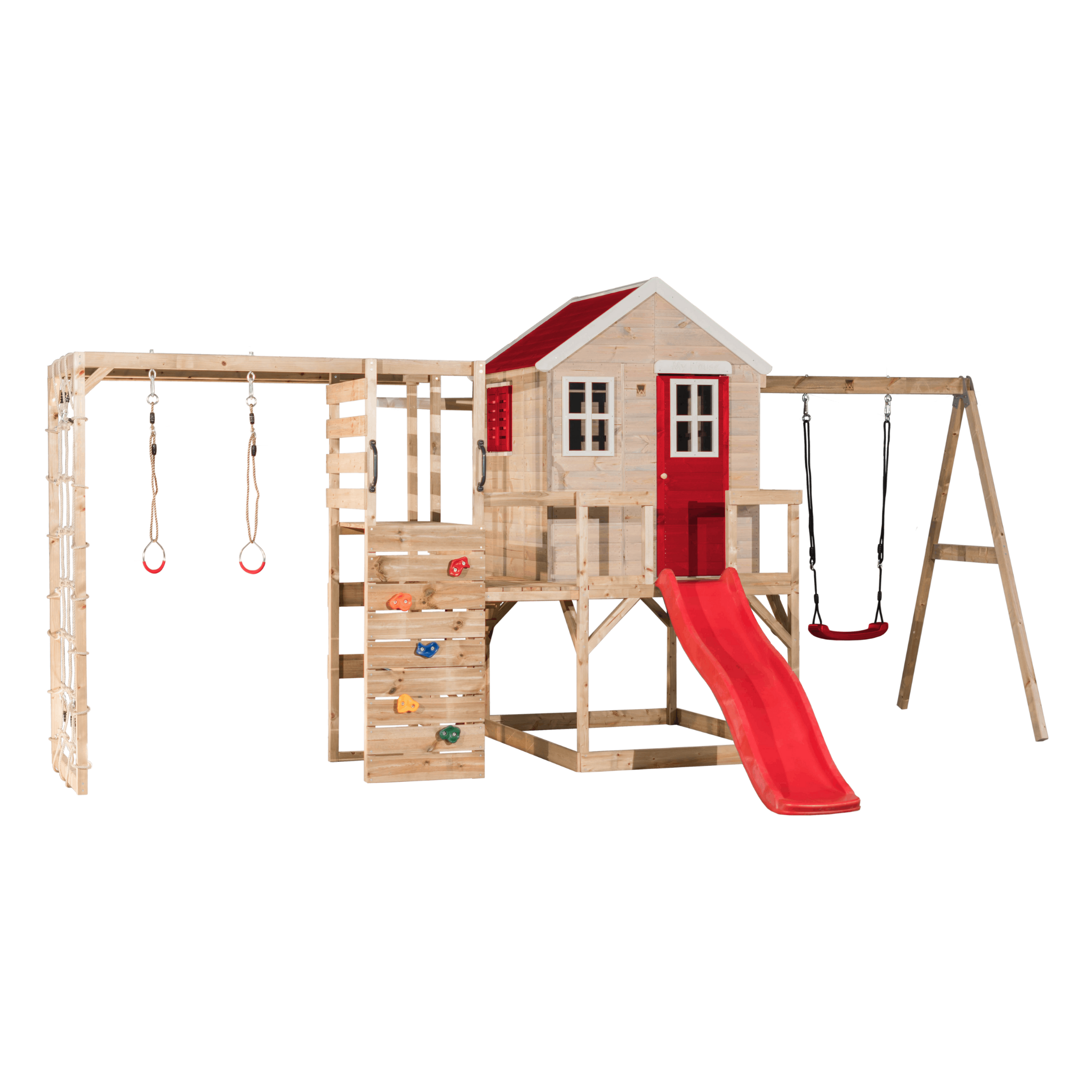 M24-G My Lodge with Platform, Slide and Single Swing + Gym Attachment