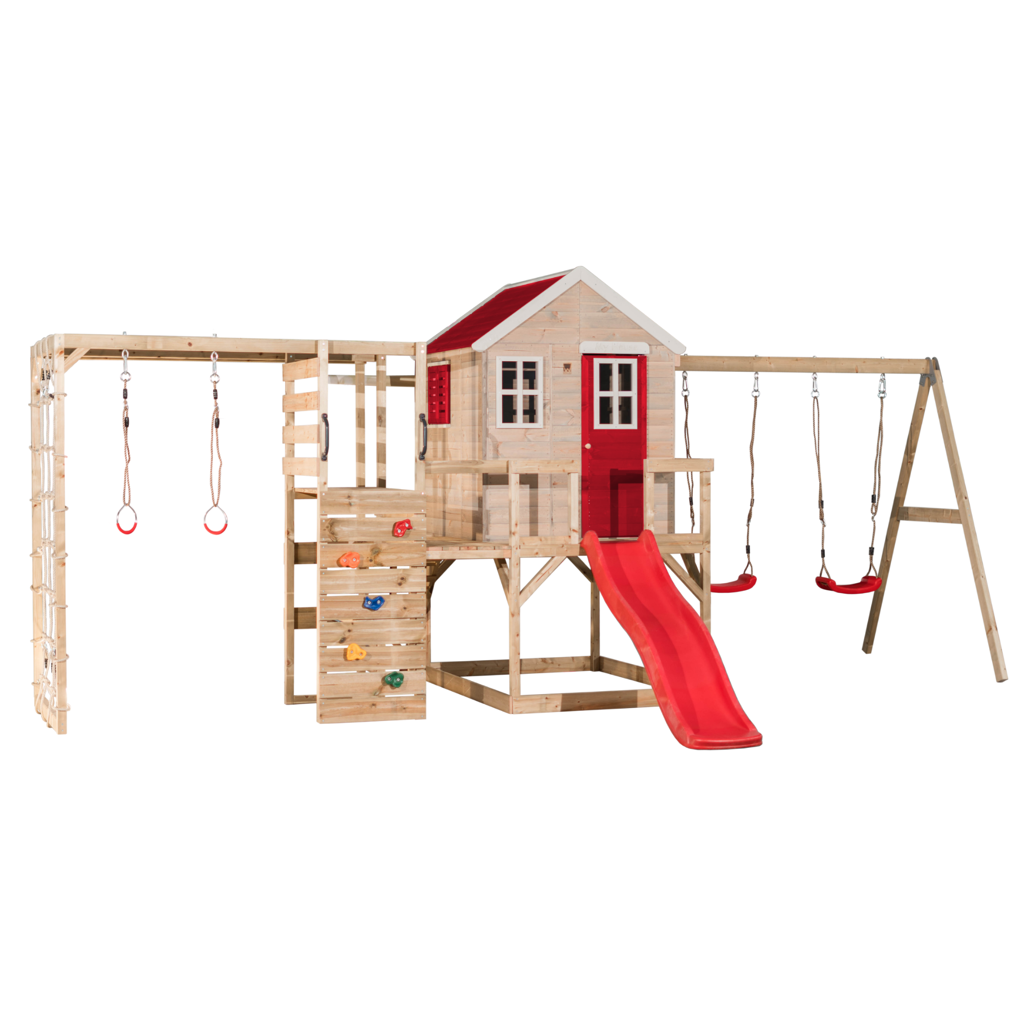 M28-G My Lodge with Platform, Slide and Double Swing + Gym Attachment