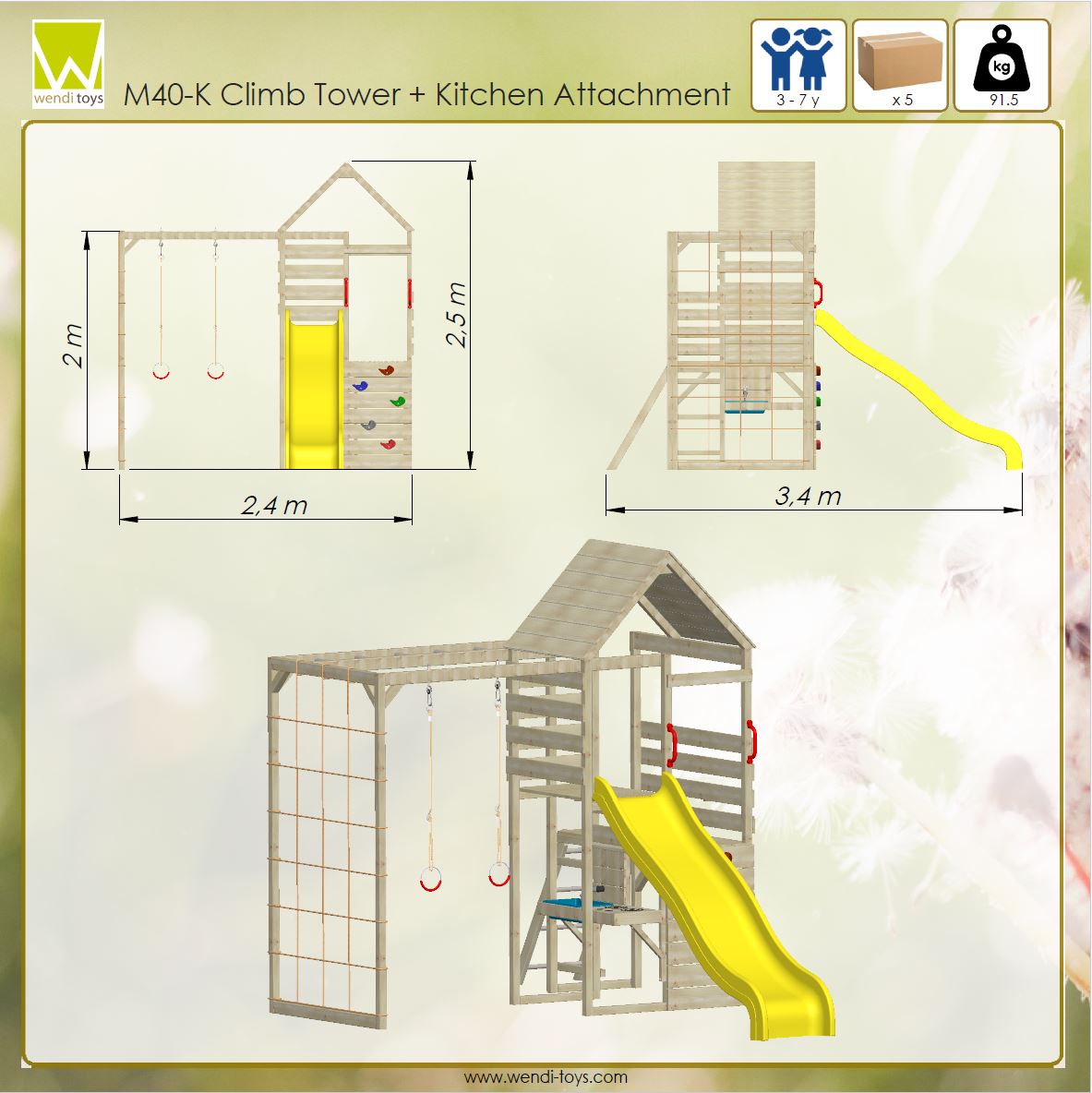 M40-K Climb Tower Set with Gym & Kitchen Attachment