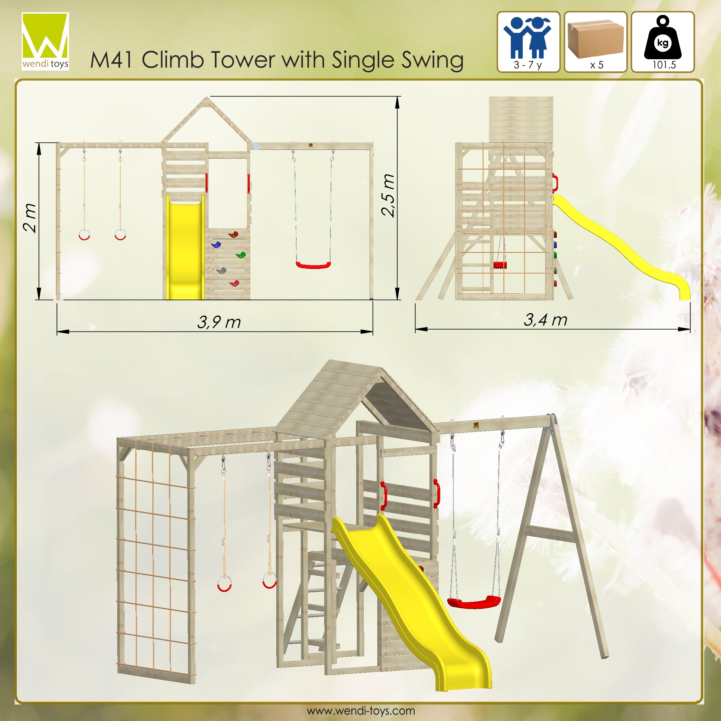 M41 Climb Tower Set with Gym Attachment and Single Swing