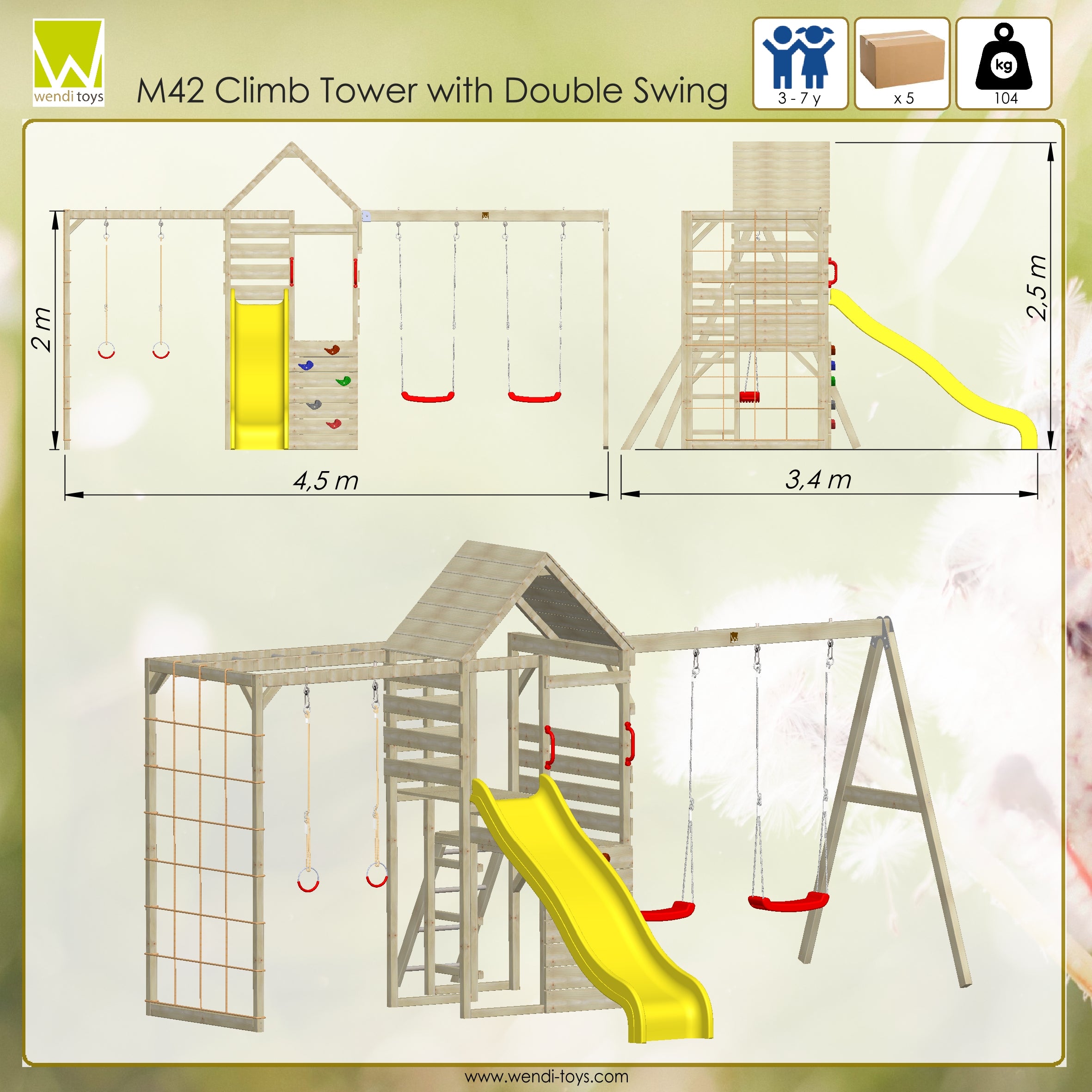 M42 Climb Tower Set with Gym Attachment and Double Swing