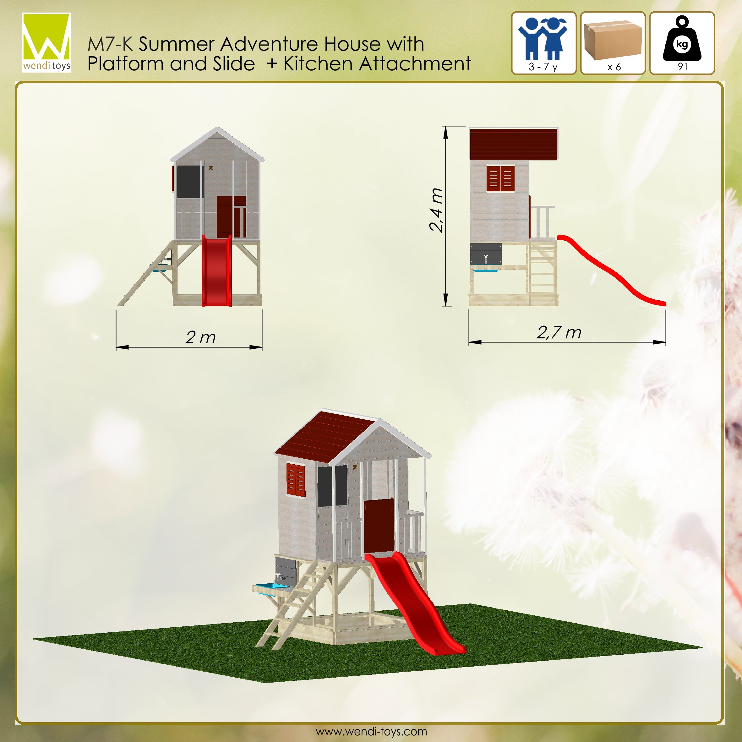 M7R-K Summer Adventure House with Platform and Slide + Kitchen Attachment