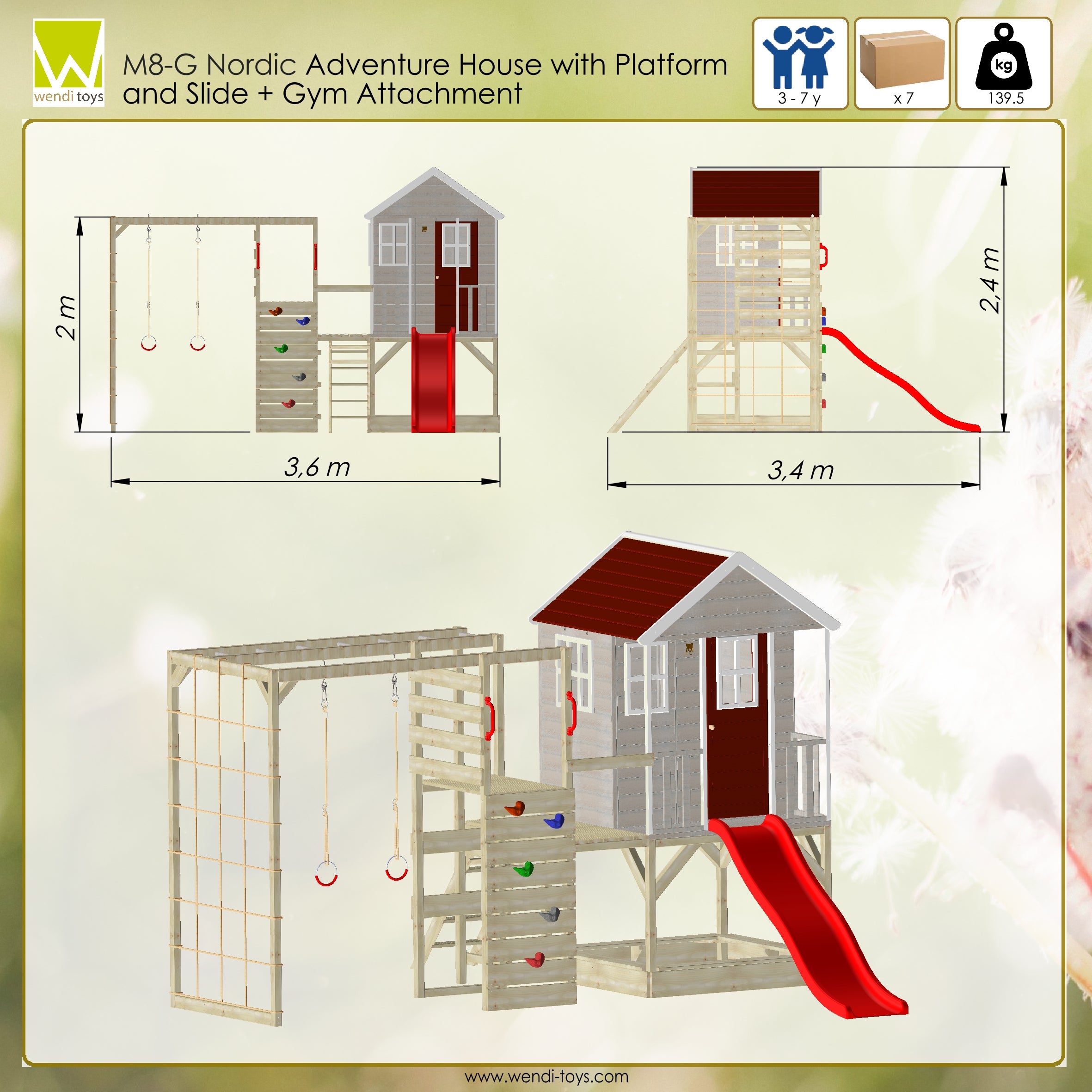 M8R-G Nordic Adventure House with Platform and Slide + Gym Attachment