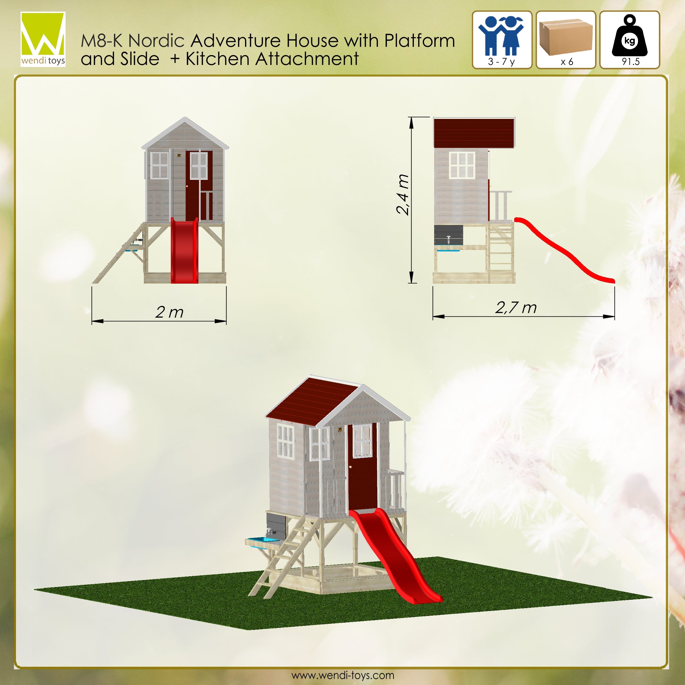 M8R-K Nordic Adventure House with Platform and Slide + Kitchen Attachment