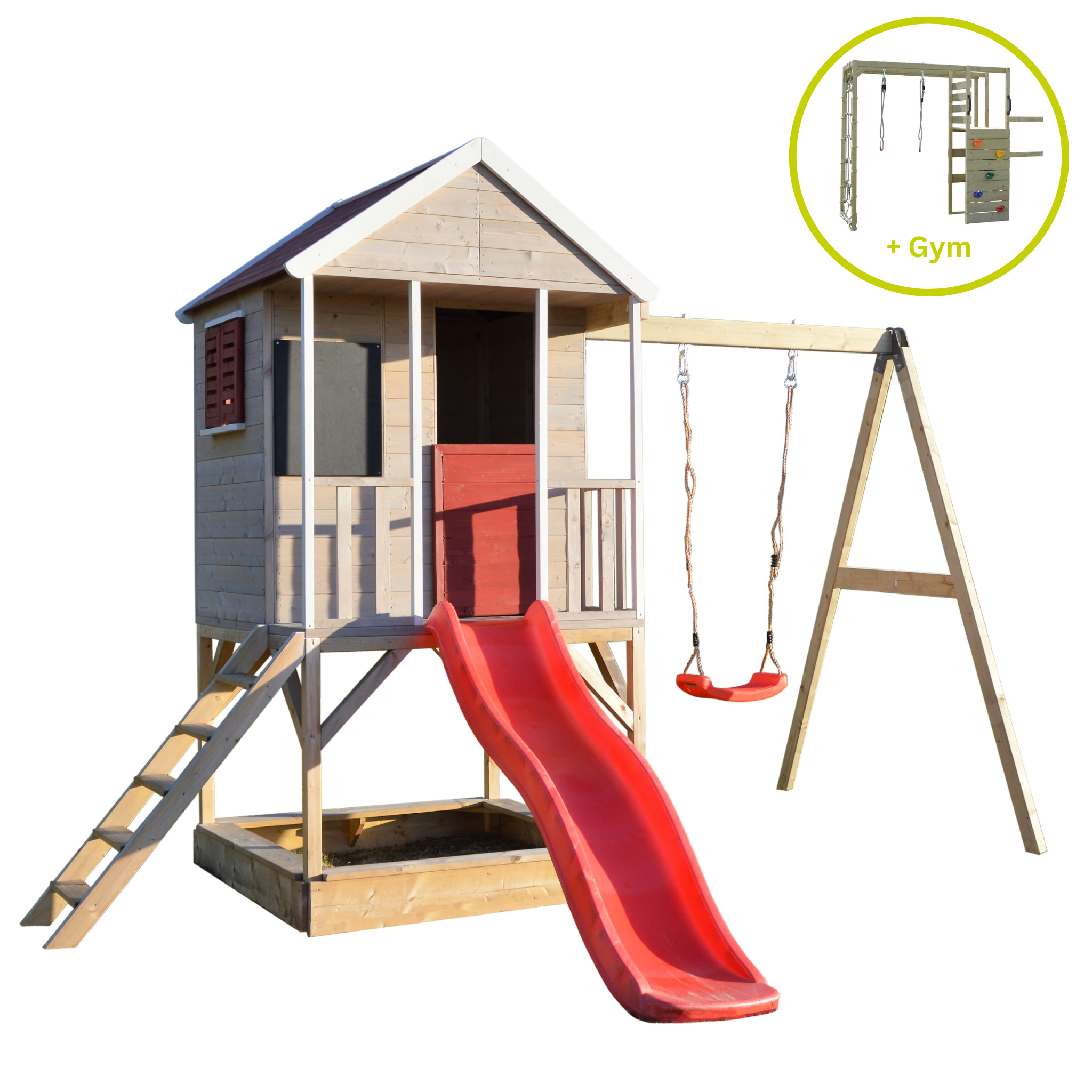 M9R-G Summer Adventure House with Platform, Slide and Single Swing + Gym Attachment