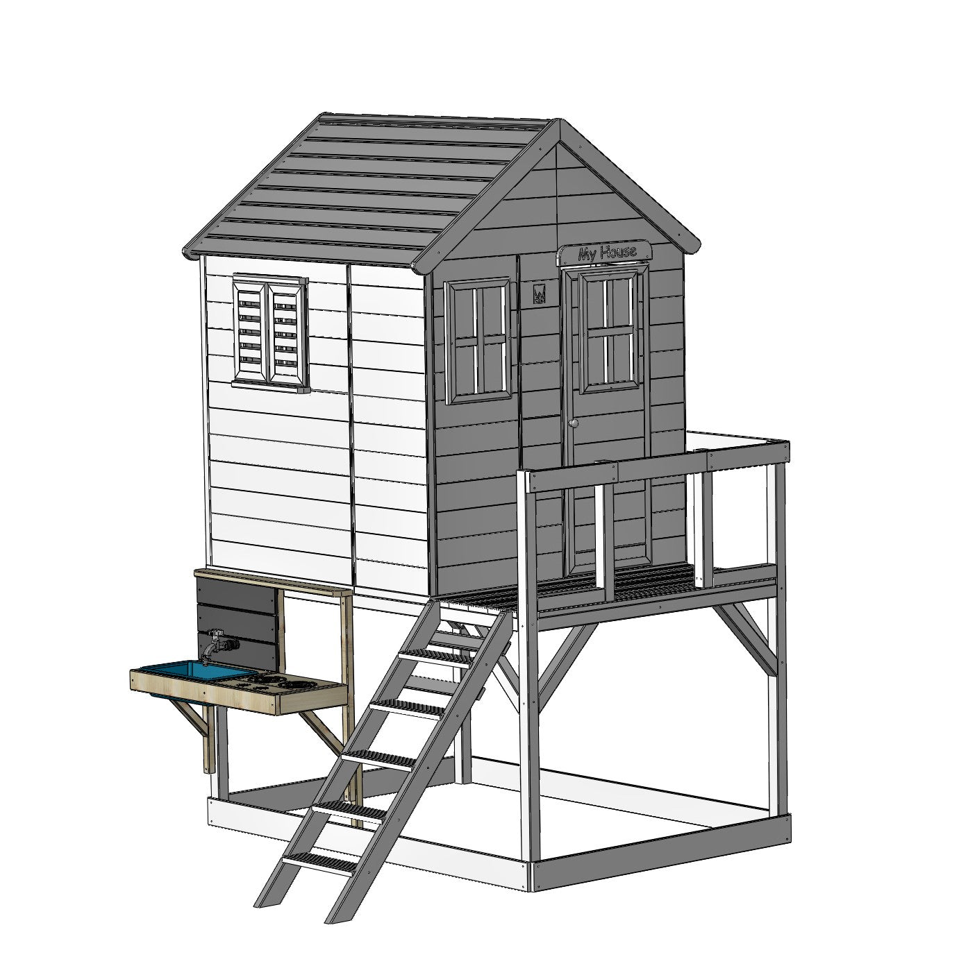 M22-K My Lodge with Platform and Slide + Kitchen Attachment