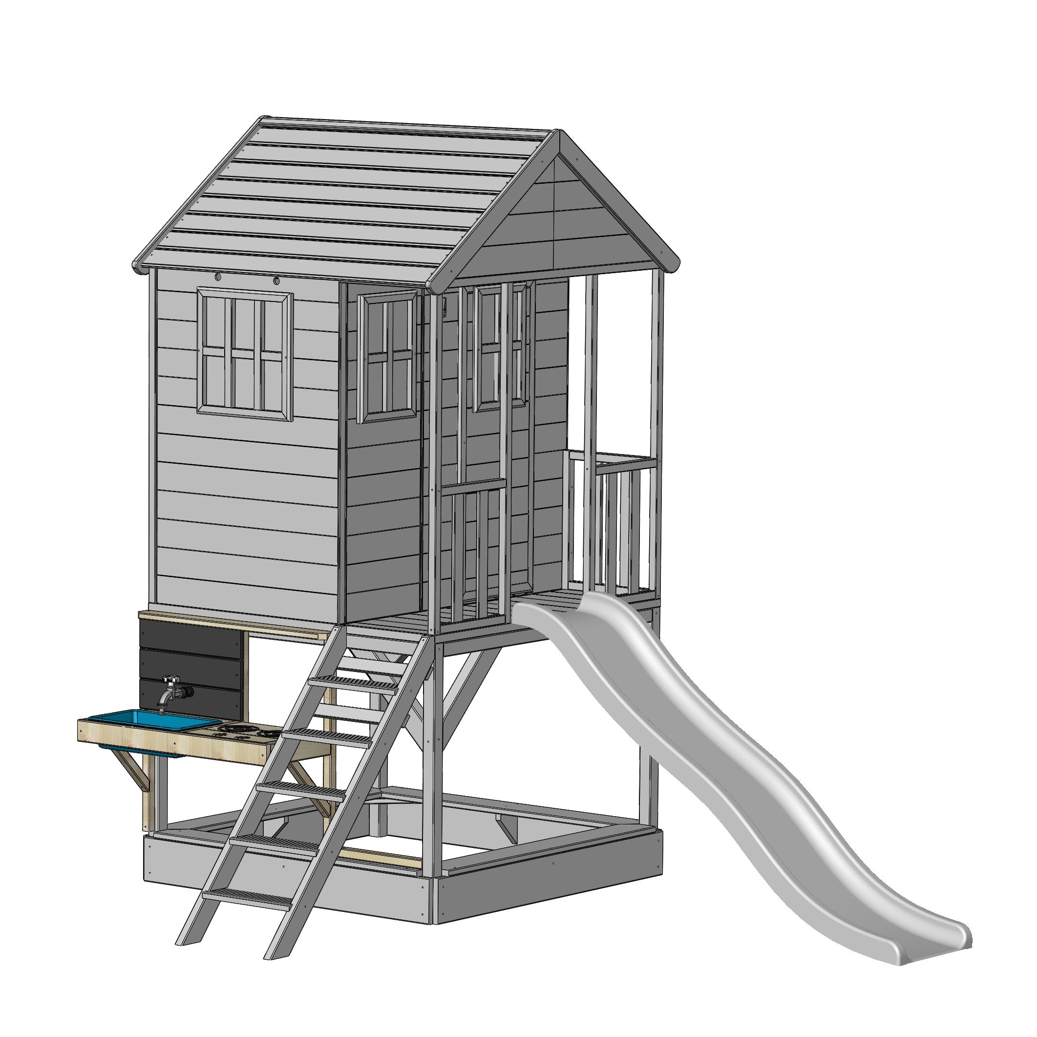 M8R-K Nordic Adventure House with Platform and Slide + Kitchen Attachment