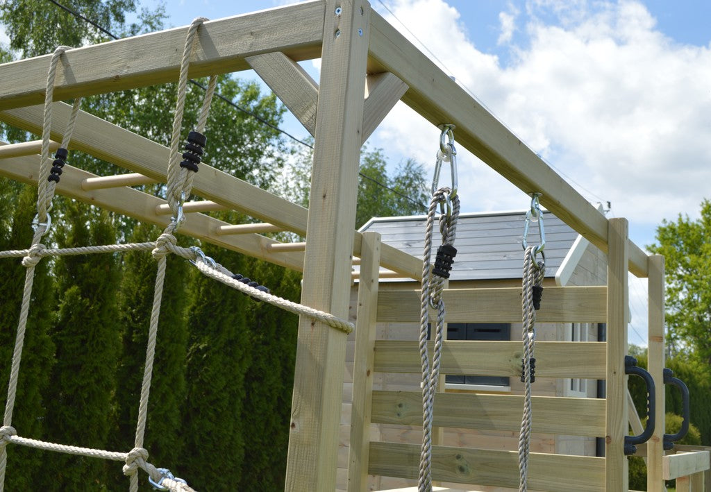 M28-G My Lodge with Platform, Slide and Double Swing + Gym Attachment