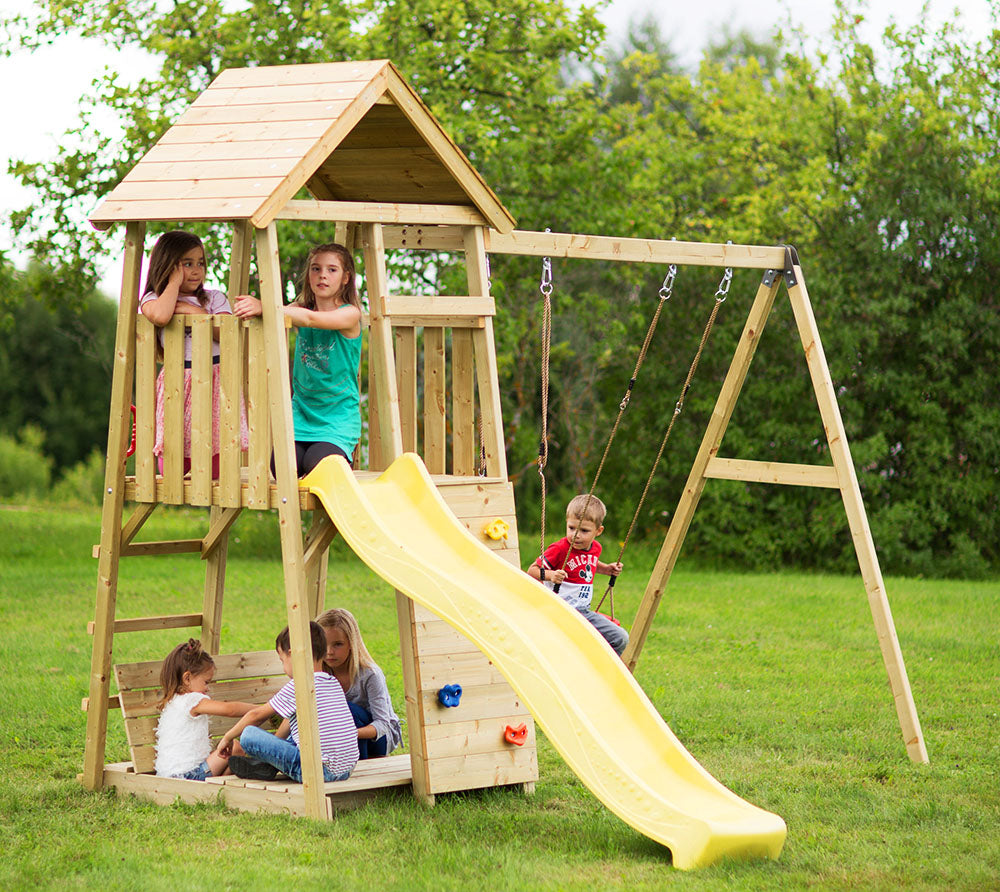 J5 Junior Play Tower with Slide, Sandpit and Double Swing