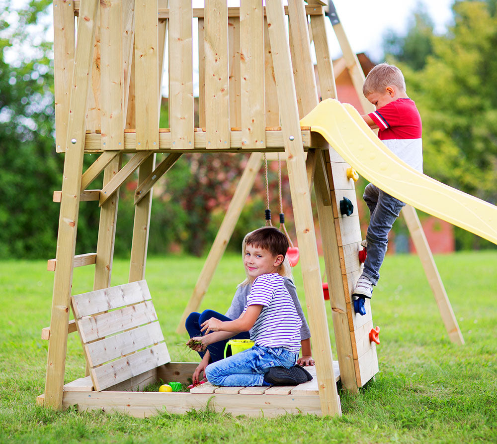 J5 Junior Play Tower with Slide, Sandpit and Double Swing