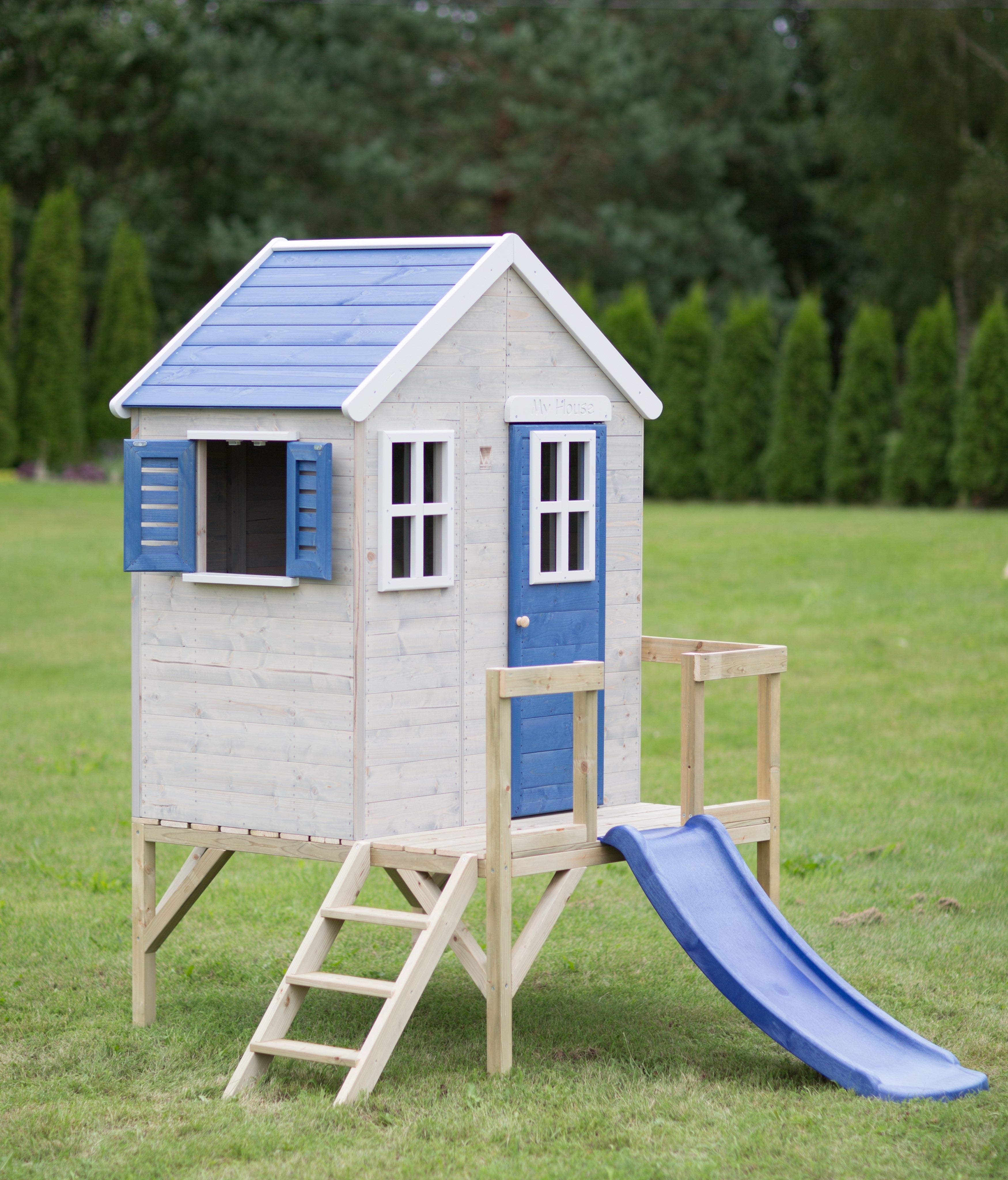 M26B Playhouse with Platform and Slide  My Cottage Blue