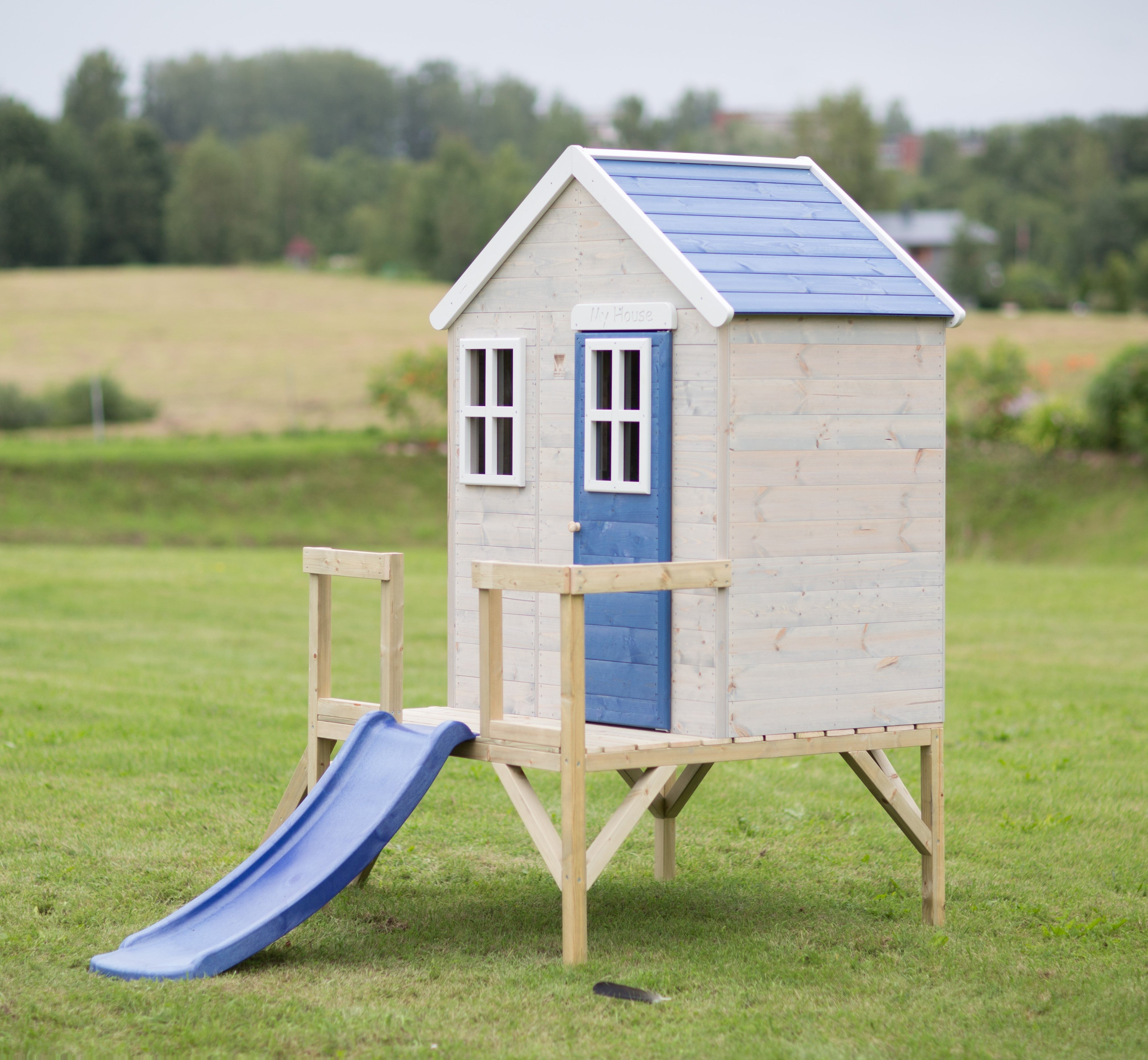 M26B Playhouse with Platform and Slide  My Cottage Blue