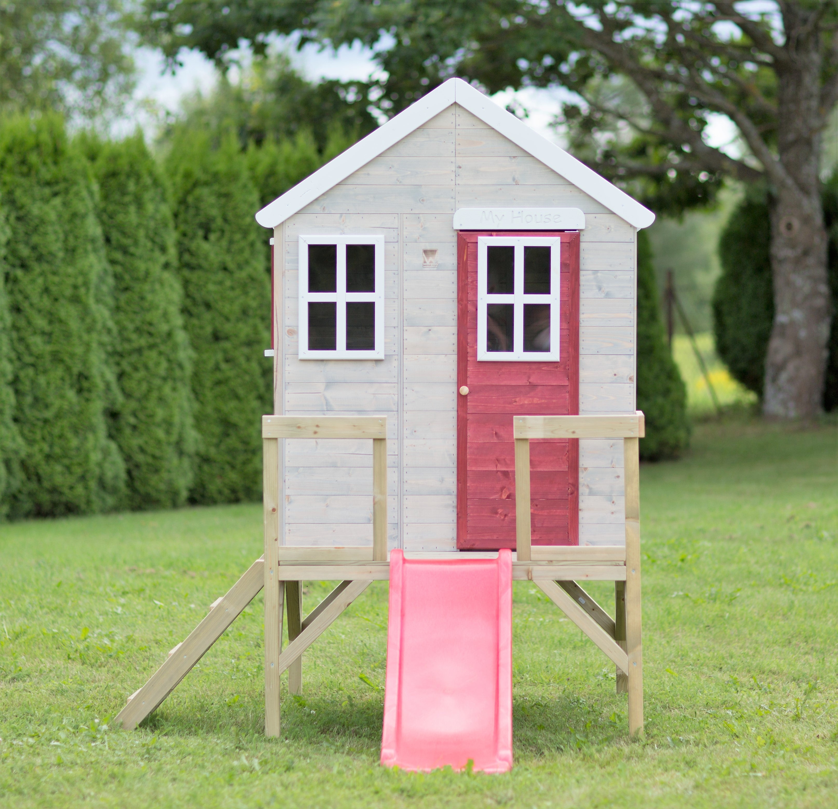 M26R Playhouse with Platform and Slide My Cottage Red