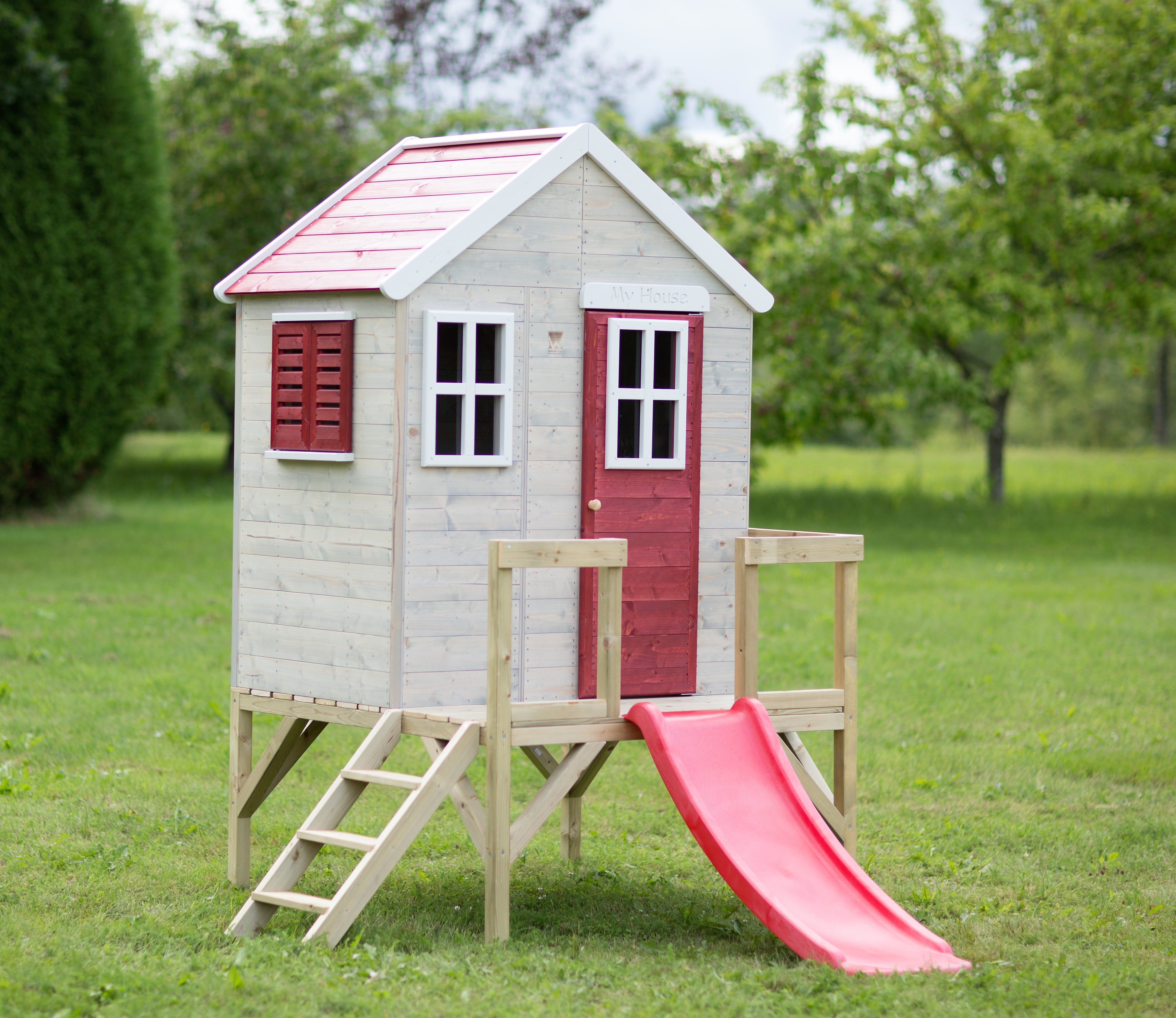 M26R Playhouse with Platform and Slide My Cottage Red