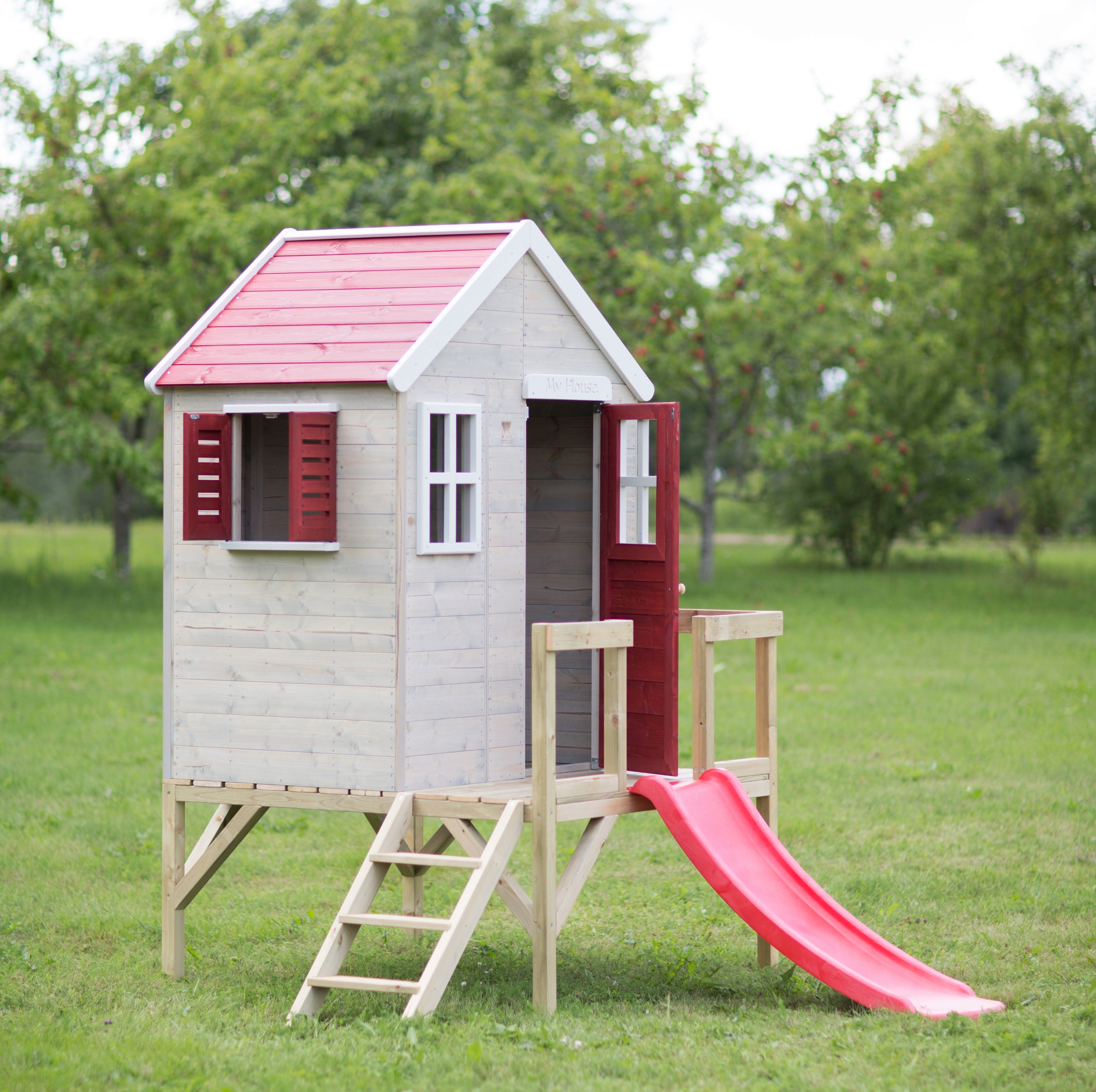 M26R Playhouse with Platform and Slide My Cottage Red