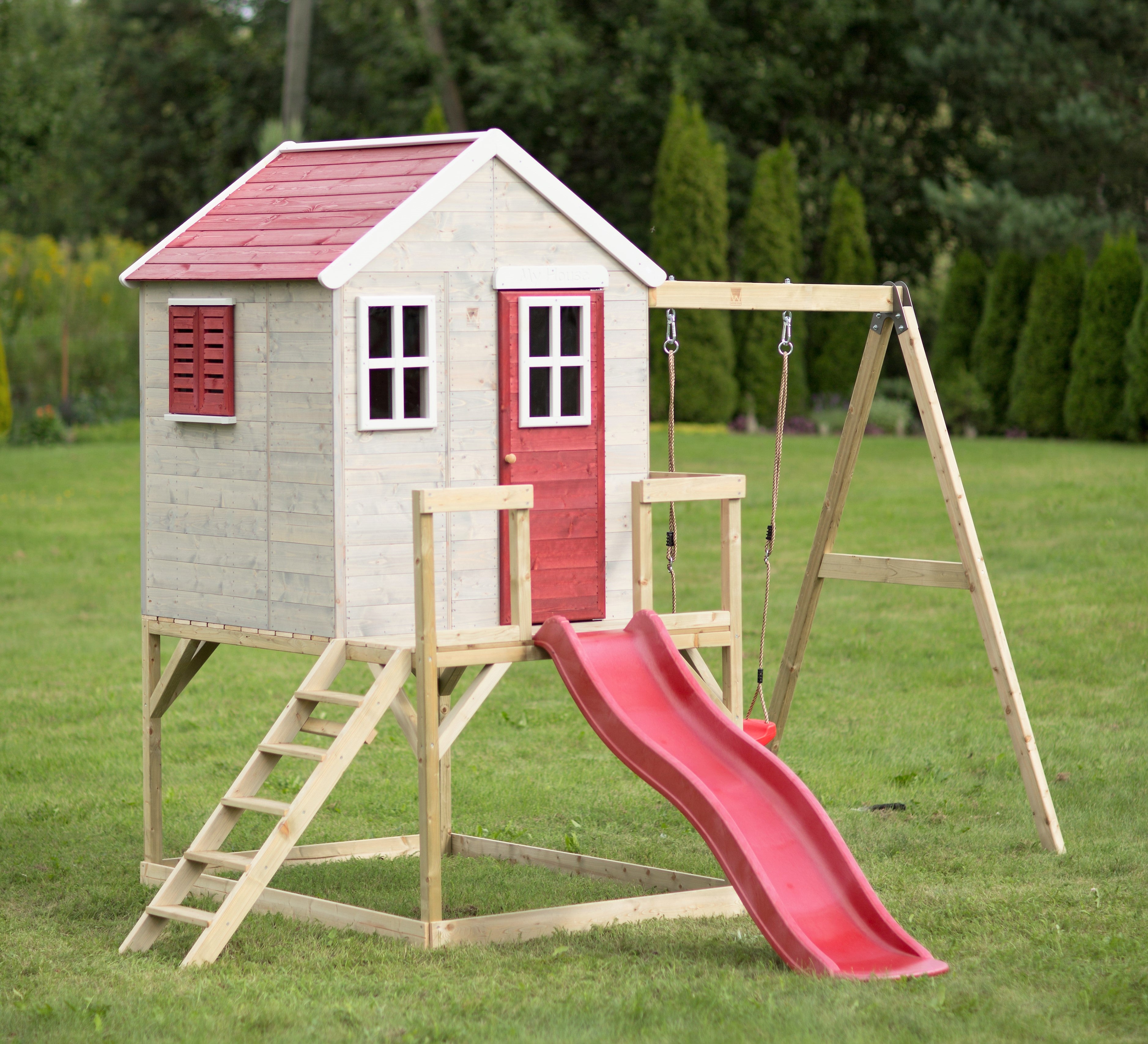 M24 My Lodge with Platform, Slide and Single Swing